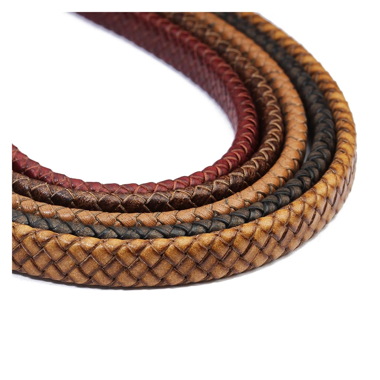 Geflochtene Lederkordel 1 Yard geflochtene Lederschnüre im Vintage-Stil, 10/12 mm, buntes, flaches Lederseil zur Herstellung von Armbändern, Bastelarbeiten, Schmuckzubehör(Dark Brown,12mm)