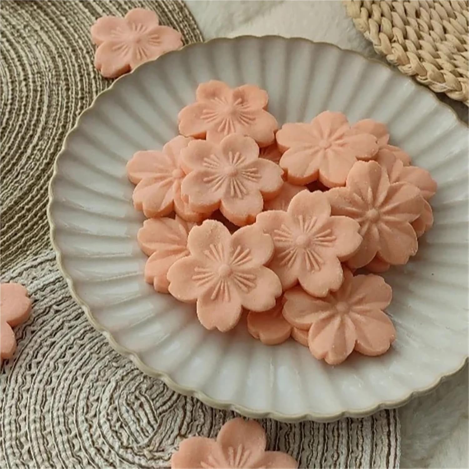 5Pcs Cherry Blossom Flower Cookie Stamp Baking Mold, Floral Cutter for Mooncake & Pastry Baking