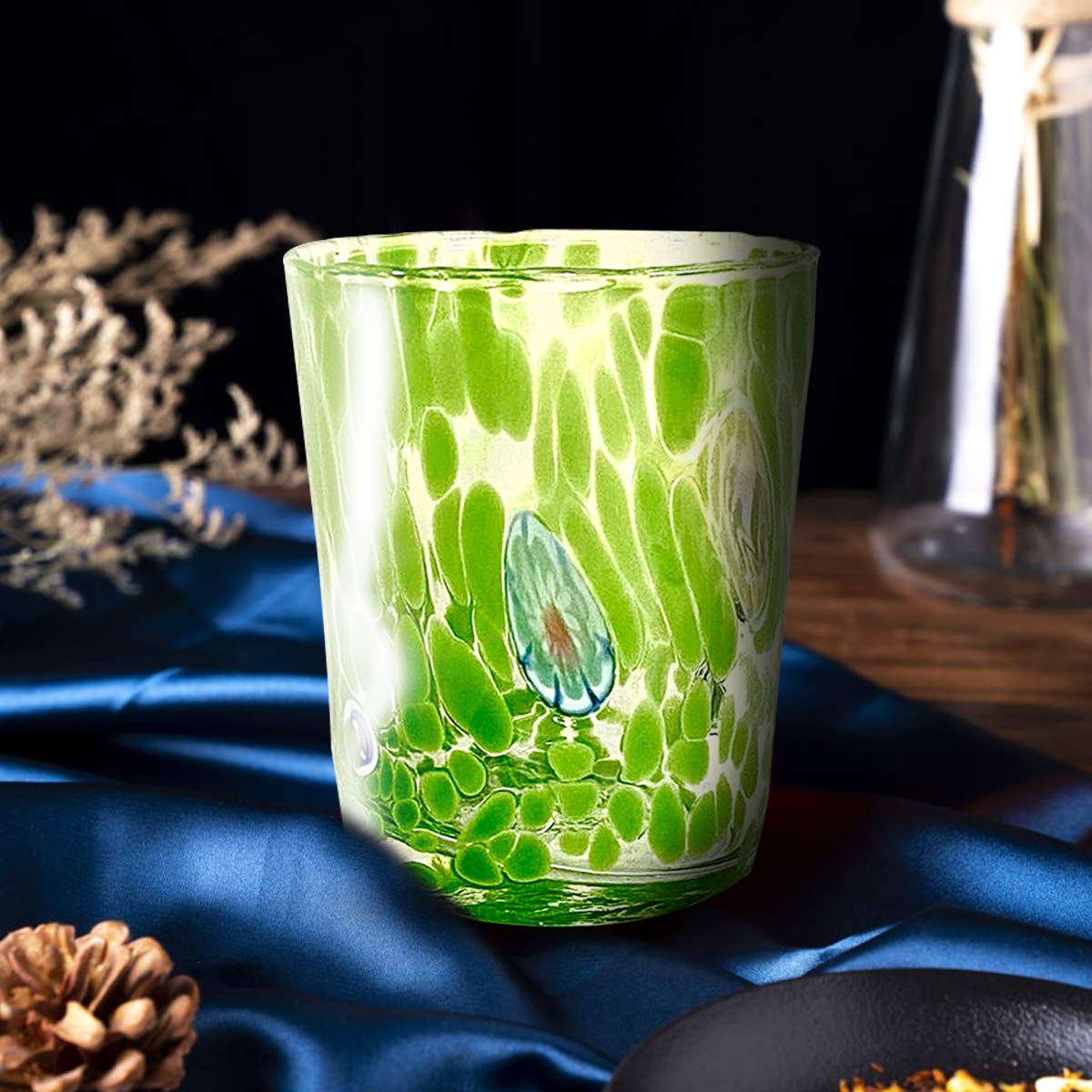 Gocce di Murano Un vaso de lluvia arco iris de cristal de Murano soplado 300 ml hecho a mano colorido paquete 2 copas de agua elegante y precioso (verde, 2)