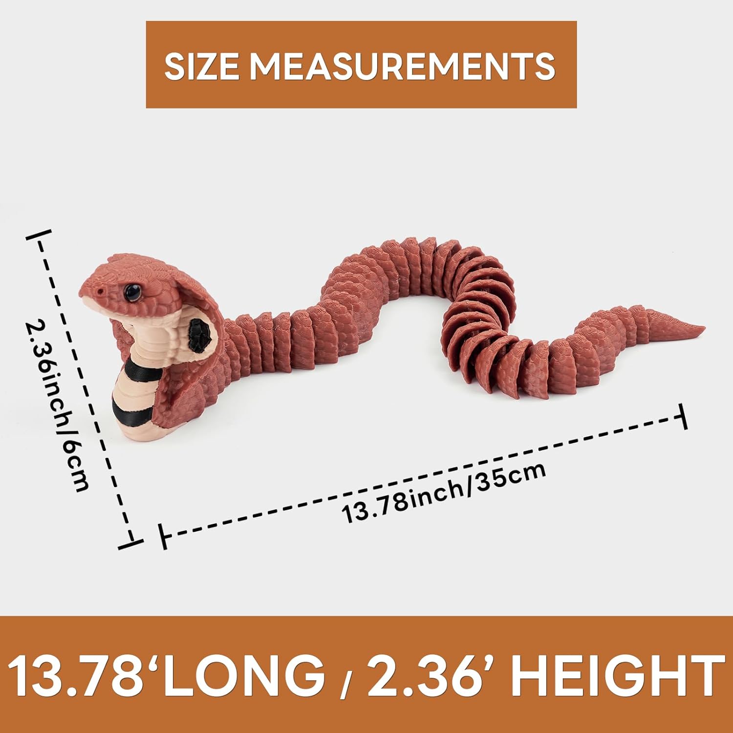 Yipintang 3D Printed Articulated Cobra Snake, 13.8-Inch Flexible Jointed Snake Figure, Realistic Serpent Desk Decor, Fidget Toy & Gift