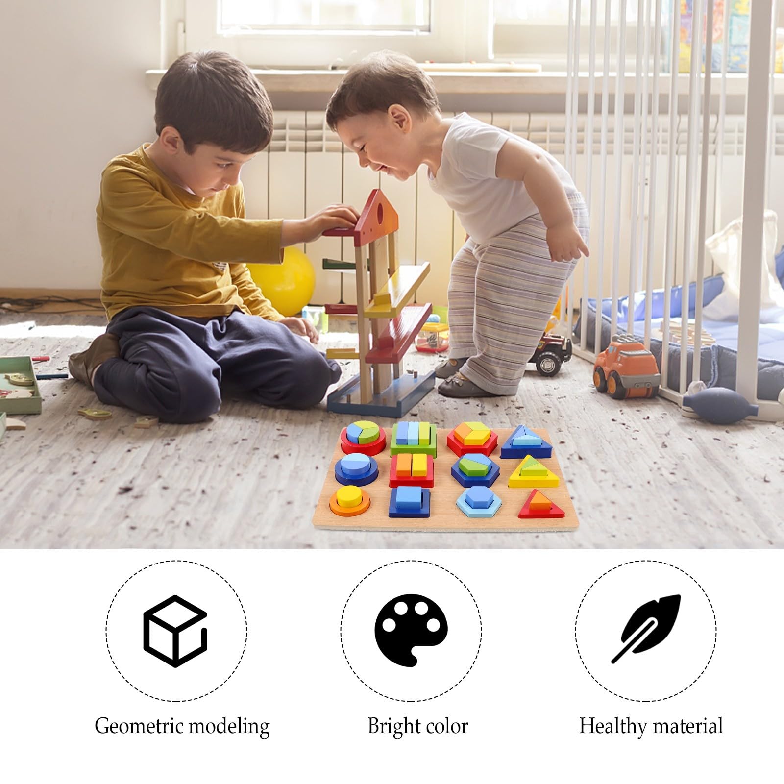 Giocattolo Didattico in Legno per Bambini, Puzzle Montessori Forme Geometriche Superfici Lisce, Gioco Educativo per Prima Infanzia e Sviluppo Cognitivo, Set Creativo
