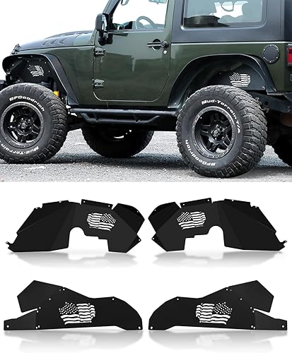 ROADER Front & Rear Inner Fender Liners US Flag Pattern Liner for 2007-2018 Jeep Wrangler JK JKU Unlimited Sport Sahara Rubicon 2/4 Doors