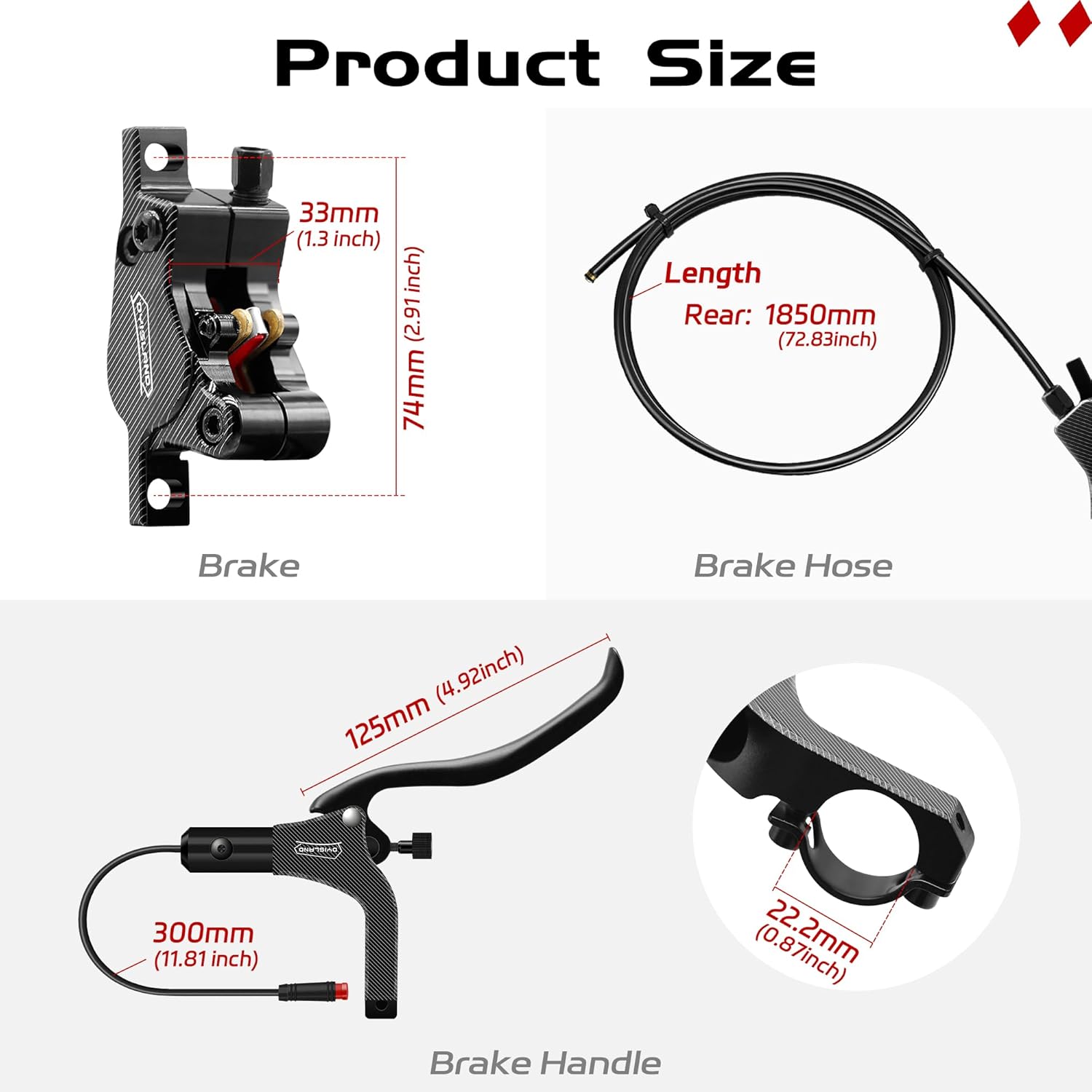 LD-200 2-Pistons Hydraulic Disc Brake Set for ebike,2-PIN Power-Off Electric Bike Hydraulic Brake kit，Hydraulic Brake Kits with mounting Tools and Screws