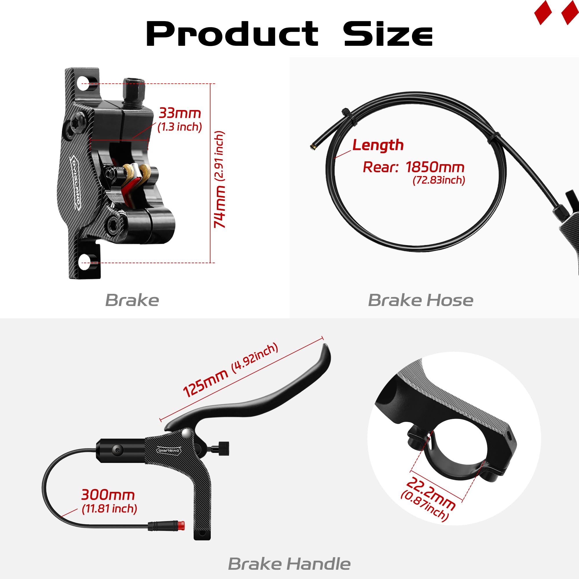 LD-200 Kit de Frein à Disque hydraulique à pour vélo électrique, kit de Frein hydraulique pour vélo électrique à, avec Outils de Montage et vis