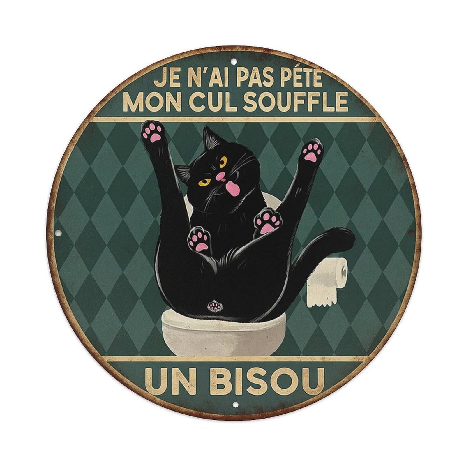 Black Cat On Toilet Humor Vintage Metal Tin Sign Retro Wall Decor for Home Bar Garage Cafe, Indoor & Outdoor Decorative，circle Metal Poster, 8x8 Inch