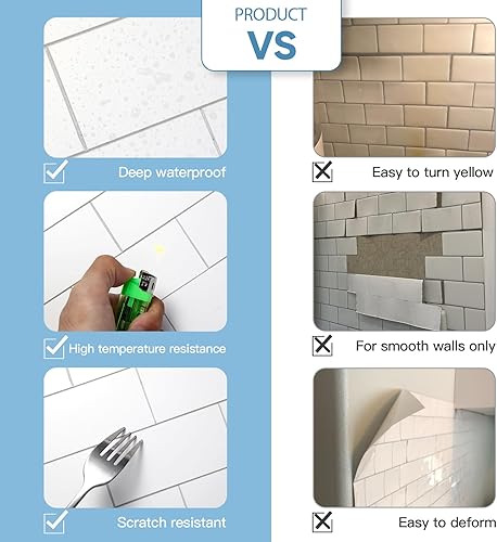 Vista 217 de Paquete de 1 lámina de revestimiento autoadhesivo de 12 x 12 pulgadas, baldosa de pared de PVC para cocina, baño, chimenea, mesa de lavandería o gris