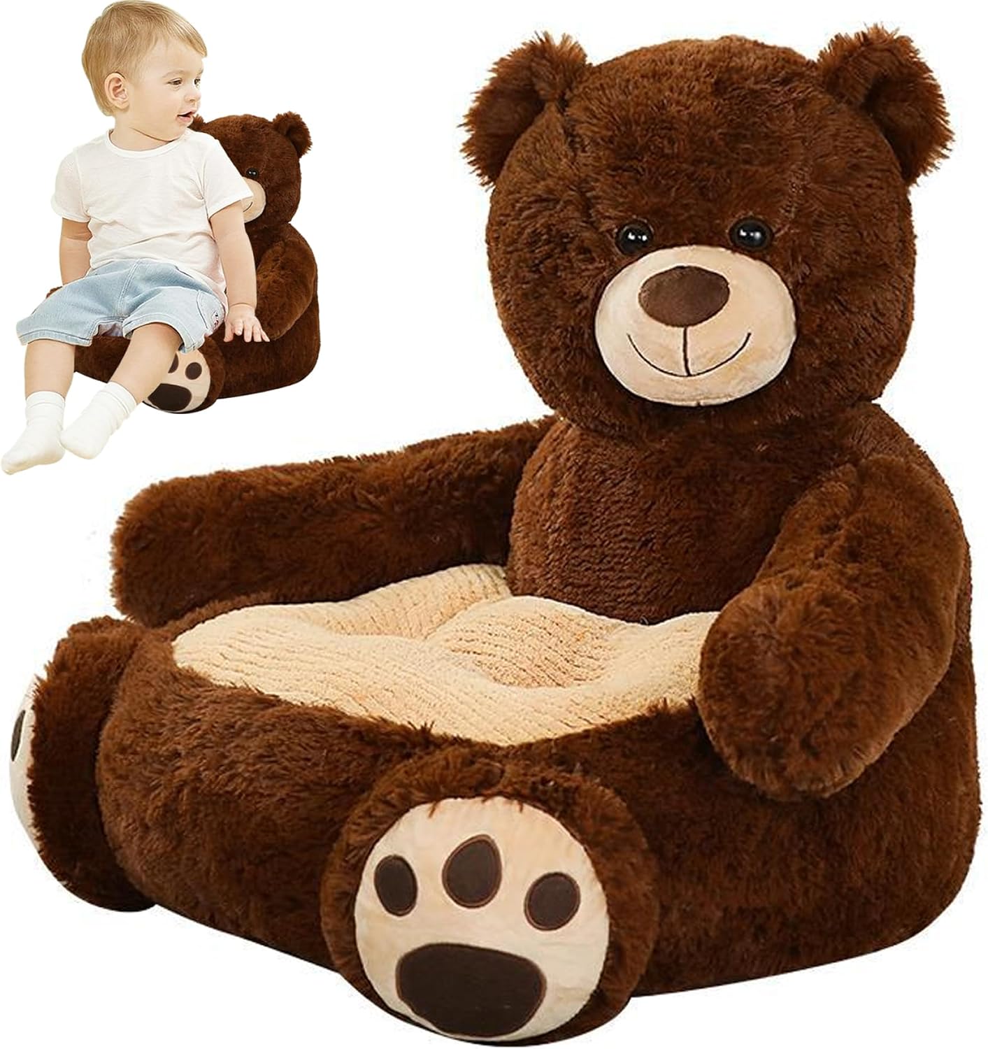 Kids Armchair, Kids Sofa 19.7x19.7x17.7 inch Stuffed Plush Armchair Cute Bear Toddler Sofa Elastic Baby for Bedroom Furniture Home Decor Style 1 for Daily Use