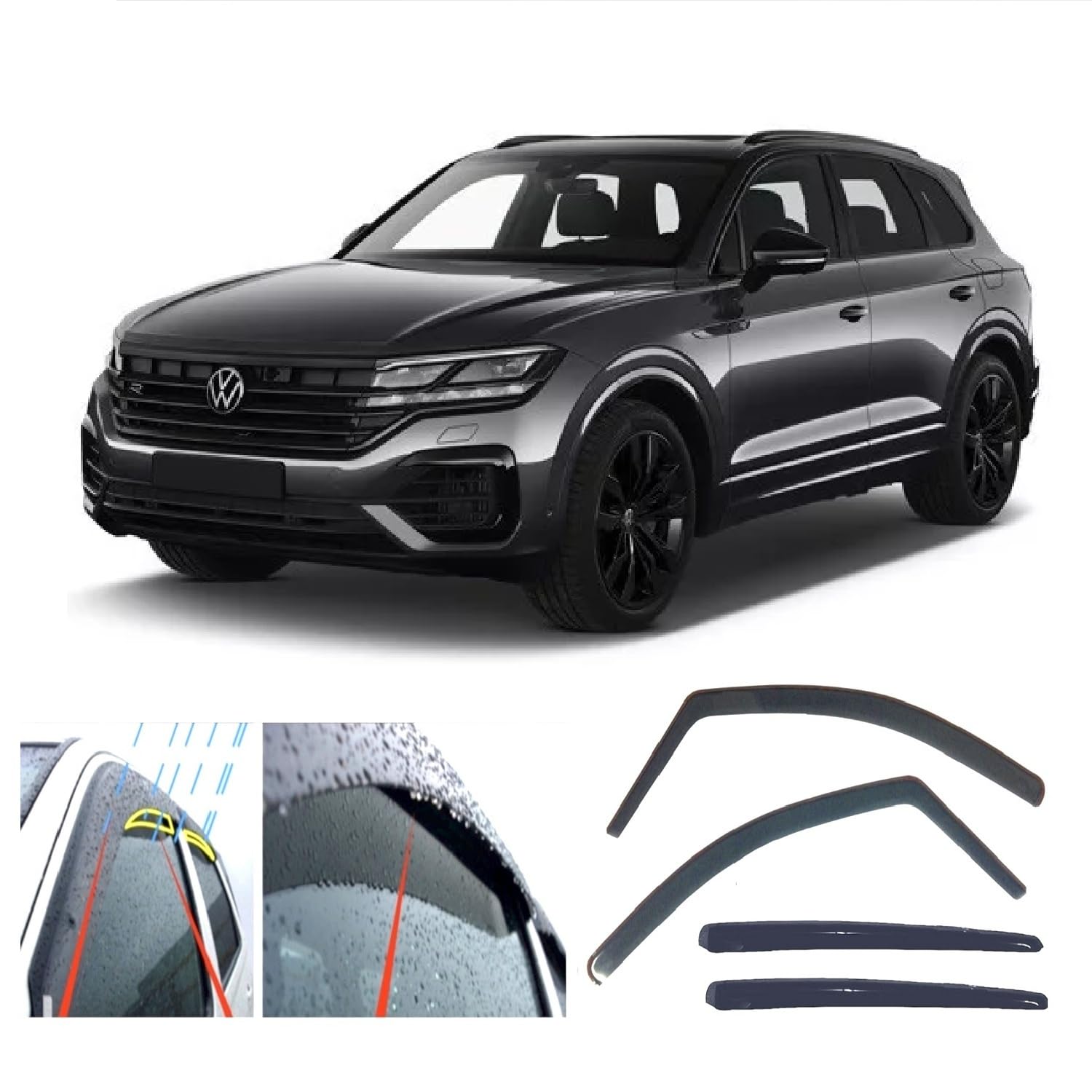 4 deflectores de viento para Volkswagen Touareg 2018 2019 2020 2021 2022 2023 2024 2025 2026 protectores contra la intemperie, parasoles/protectores de lluvia
