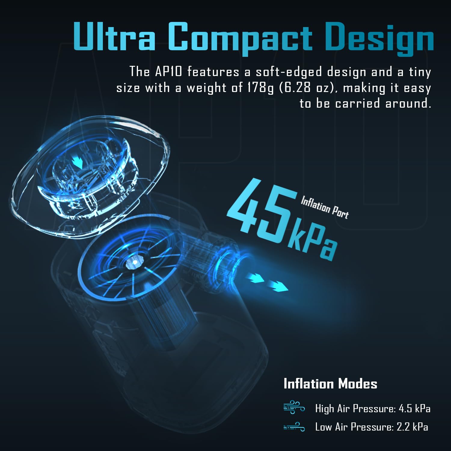 NITECORE AP10 Elektrische Luftpumpe | Licht | 3600mAh Akku | USB-C | Pumpe zum Aufpumpen | Handluftpumpe | Campingmatratze | Akkupack | kleine Pumpe