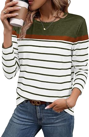 WIHOLL Long Sleeve Shirts for Women Stripe Tops Fall Fashion Outfits 2026