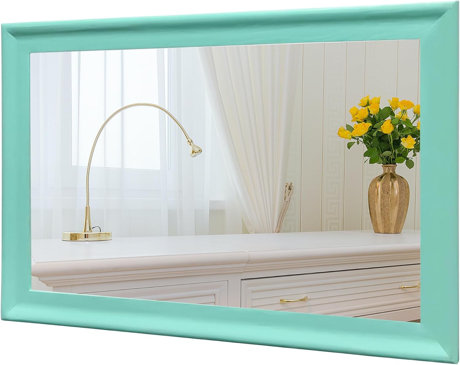 Wood Mirror for Wall 24x36 Inch, Green Wooden Framed Bathroom Mirror for Girls Bedroom Bathroom or Entryway 24x36 in Green
