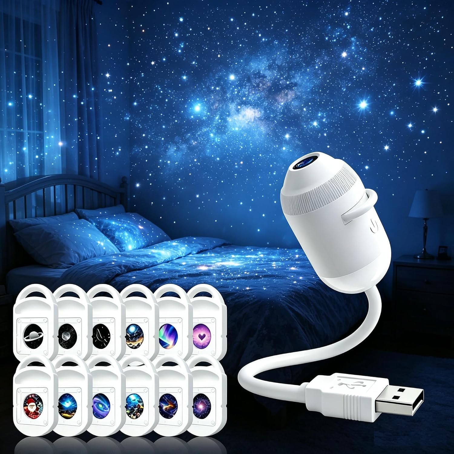 HD Holographic Galaxy Star Projector Night Light, Plug and Play Starry Sky Projection Lamp, Ambient Mood Light for Bedroom Kids Room Party Home Decor Gifts