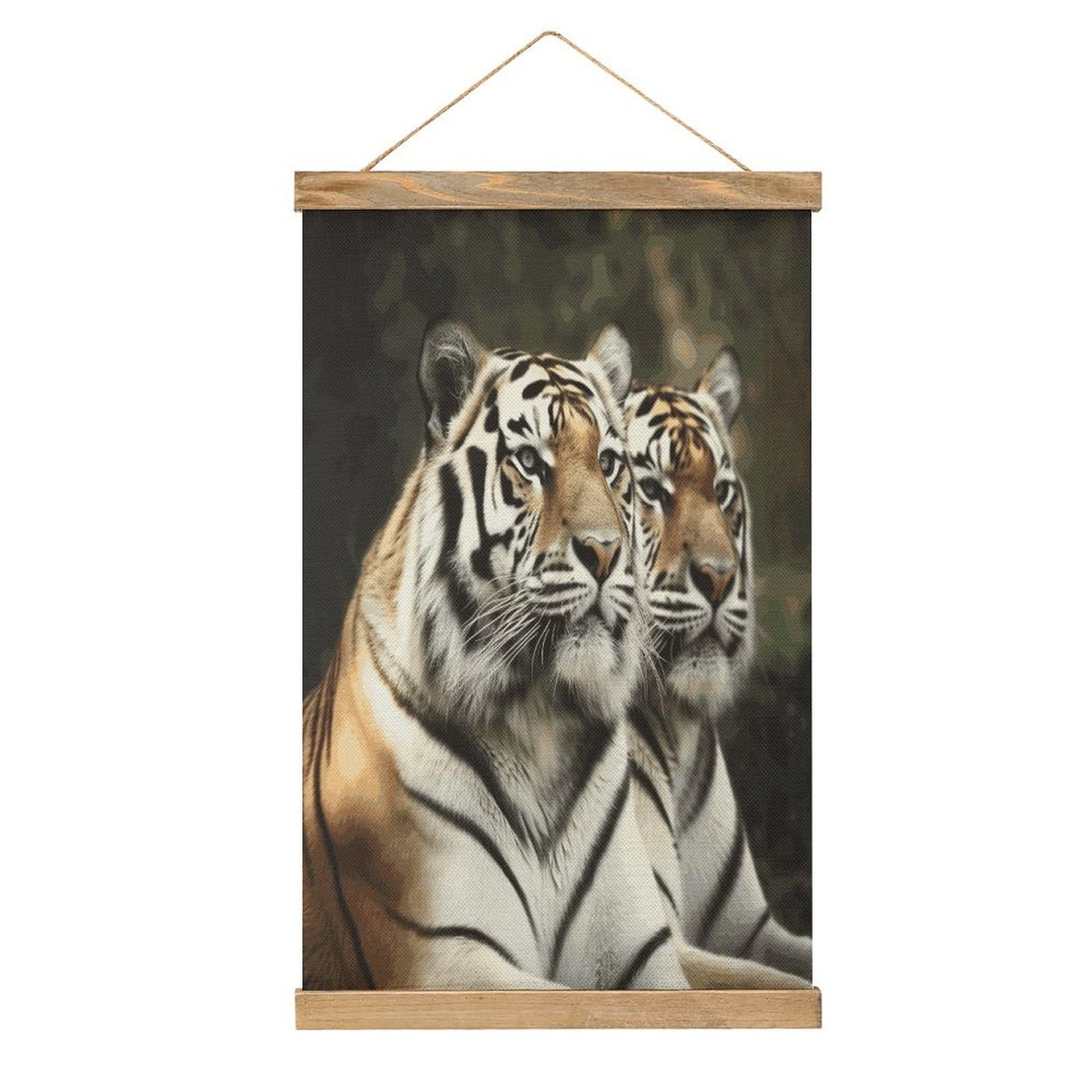 FekiLoot Majestic Tiger Linen Hanging Painting Vintage Poster Hanger Frame Wall Decor Art Painting Printed on Linen Without Fading Living Room Office Bedroom Playroom Apartment Decor