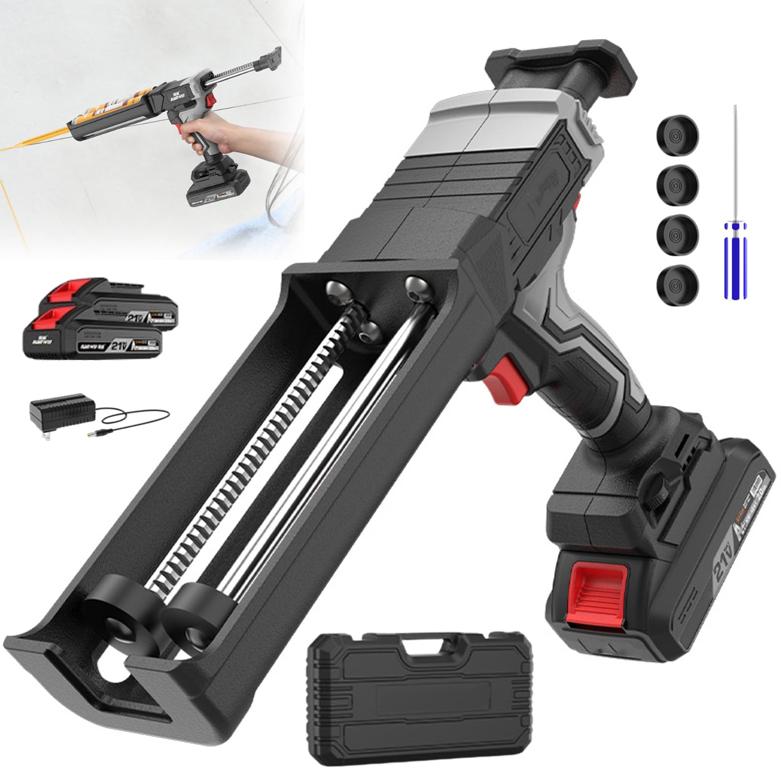 Pistola De Cemento Inalámbrica, Pistola Eléctrica De Doble Cartucho Para Sellado De Adhesivo, Batería De 2000 MAh, 6 Velocidades De Dispensación Variable, Iluminación LED, Indicador De Batería