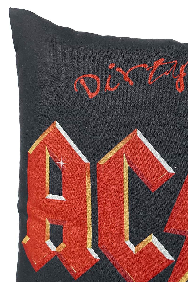 Coussin Déco AC/DC "Dirty Deeds" Noir Et Rouge - Unisexe, 100% Polyester, Lavable