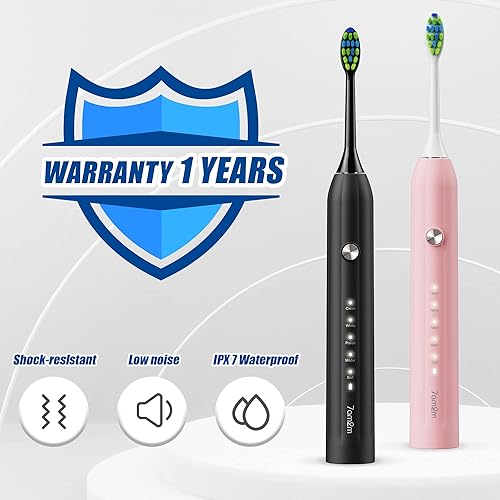 Miniatura 5 de 7AM2M Paquete de 2 cepillos de dientes eléctricos sónicos recargables, cepillos de dientes suaves para adultos y niños con 12 cabezales de cepillo,