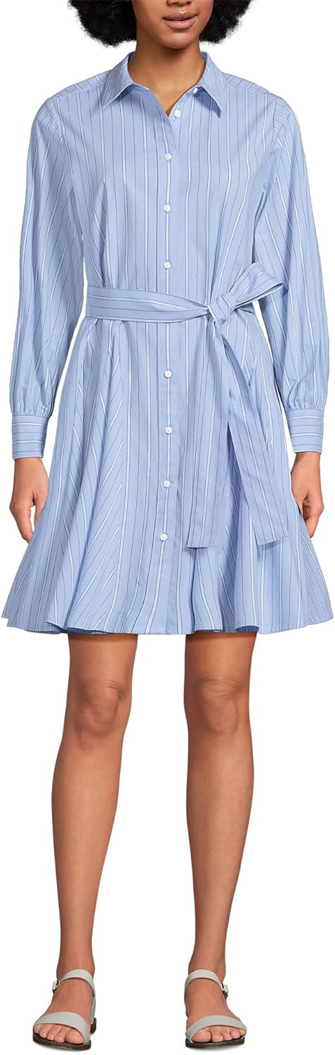 Lands' End Women's Poplin Button Front Dress with Godets