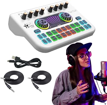 Sound Card for Live Streaming | Sound Card for Recording Studio,Voice Changer Audio Mixer, Sound Card Mixer, Studio Equipment, Streaming Mixer with XLR-3.5mm Condenser Microphone