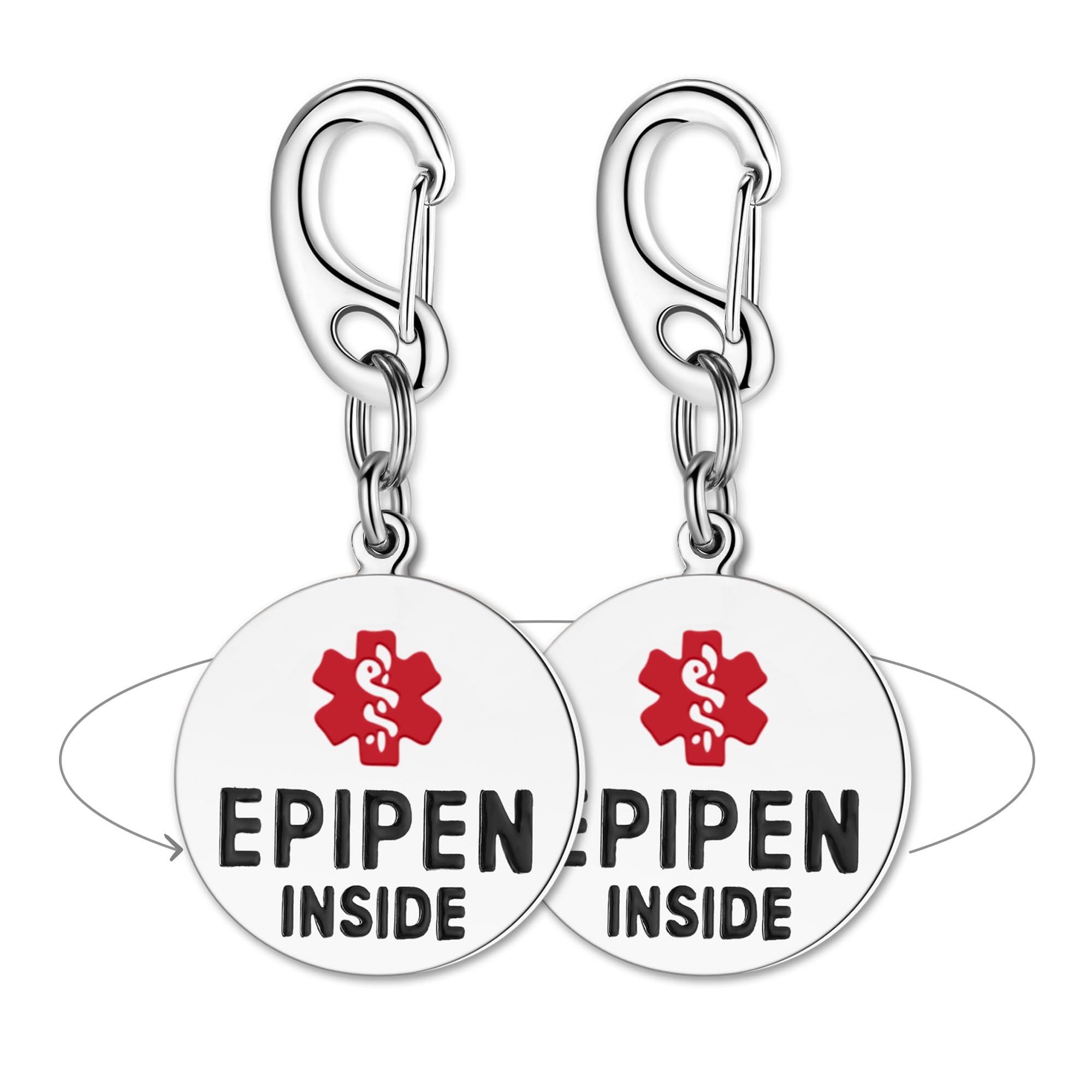 Divoti EpiPen Inside Bag Tag 1.25" with Quick Clip | Pre-Engraved, Dual-Sided & Bold Lettering - Stainless Steel & Heavy-Duty Construction - Medical