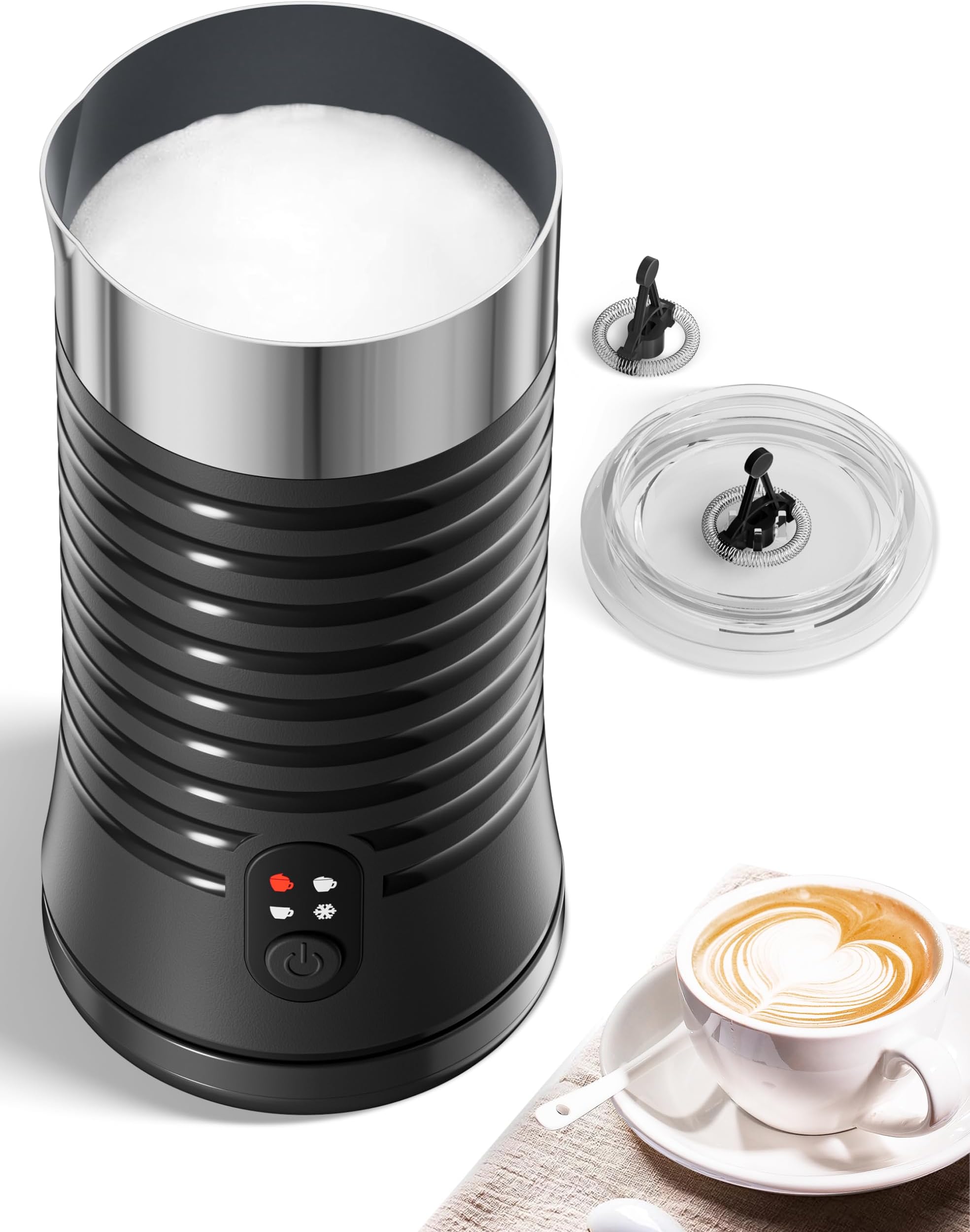 Symdral Milk Frother Electric, 4-in-1 Automatic Milk Frother, Milk Frother for Hot and Cold Milk Foam, Coffee Latte Cappuccino, Automatic Shut-Off Milk Container, Non-Stick Coating, Black(NB-MF002)