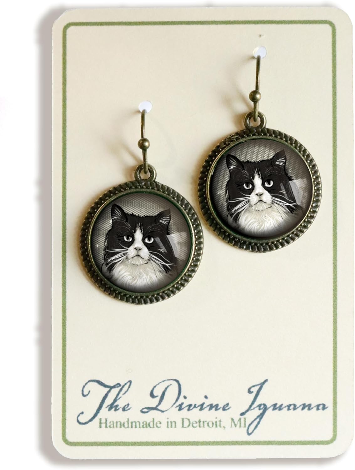 Fat Black And White Cat Earrings
