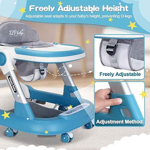 Miniatura 4 de Baby Walker with Wheels 4 in 1 Foldable Activity Center with Mute Wheels Adjustable Heights Anti-Fall Activity Center for Boys Girls Safe Infant