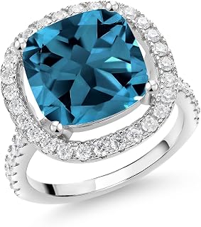 12MM Cushion Gemstone Birthstone and White Moissanite Ring For Women | 925 Sterling Silver | Wedding Engagement Anniversary Promise Ring | Available In Size 5, 6, 7, 8, 9