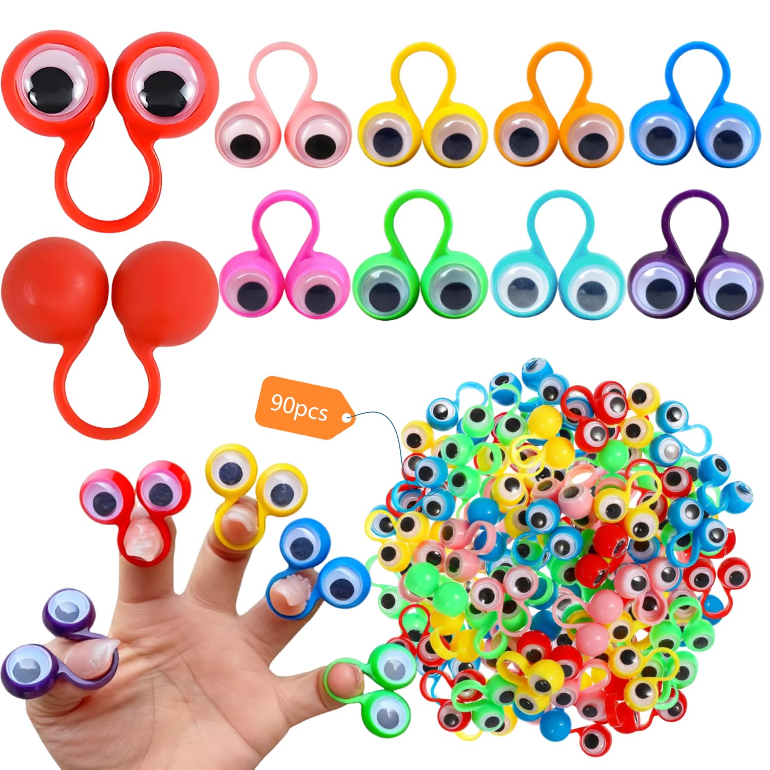 90 Marionetas de Dedo Ojos Marionetas de Mano Colores Finger Puppets Educativos para Creativas Interactivas Representaciones Teatrales Regalo para Cumpleaños y Fiestas de Halloween