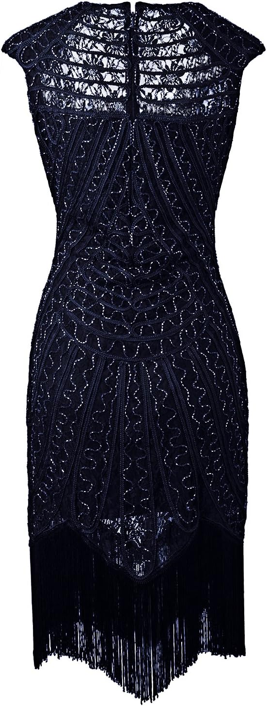 Vijiv Vintage 1920s Inspired Embellished Beaded Lace Cocktail Flapper Dress - Image 4