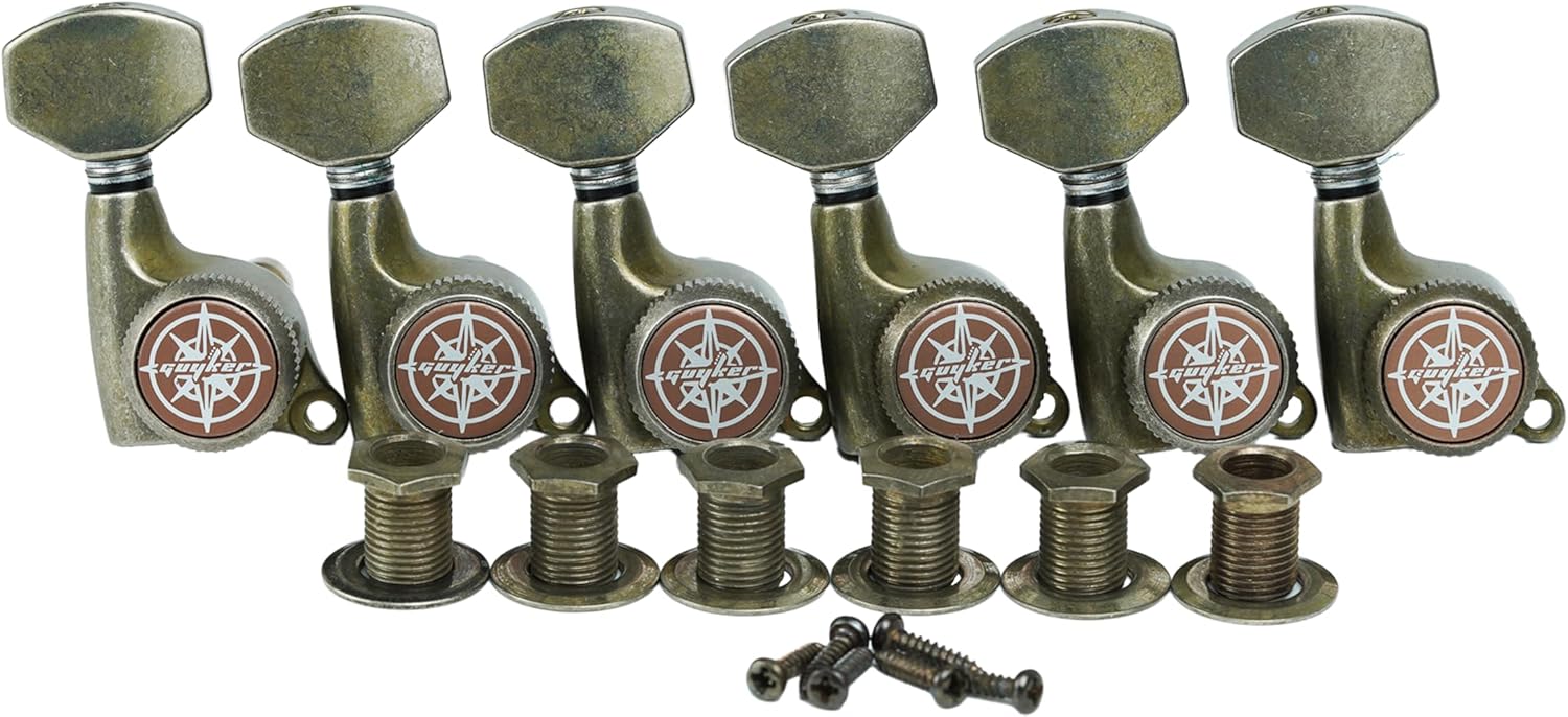 Guyker 6Pcs Guitar Locking Tuners (3L + 3R Handed) - 1:18 Ratio Lock String Tuning Key Pegs Machine Heads with Hexagonal Handle Replacement for LP SG Style Electric, Folk or Acoustic Guitars- Chrome