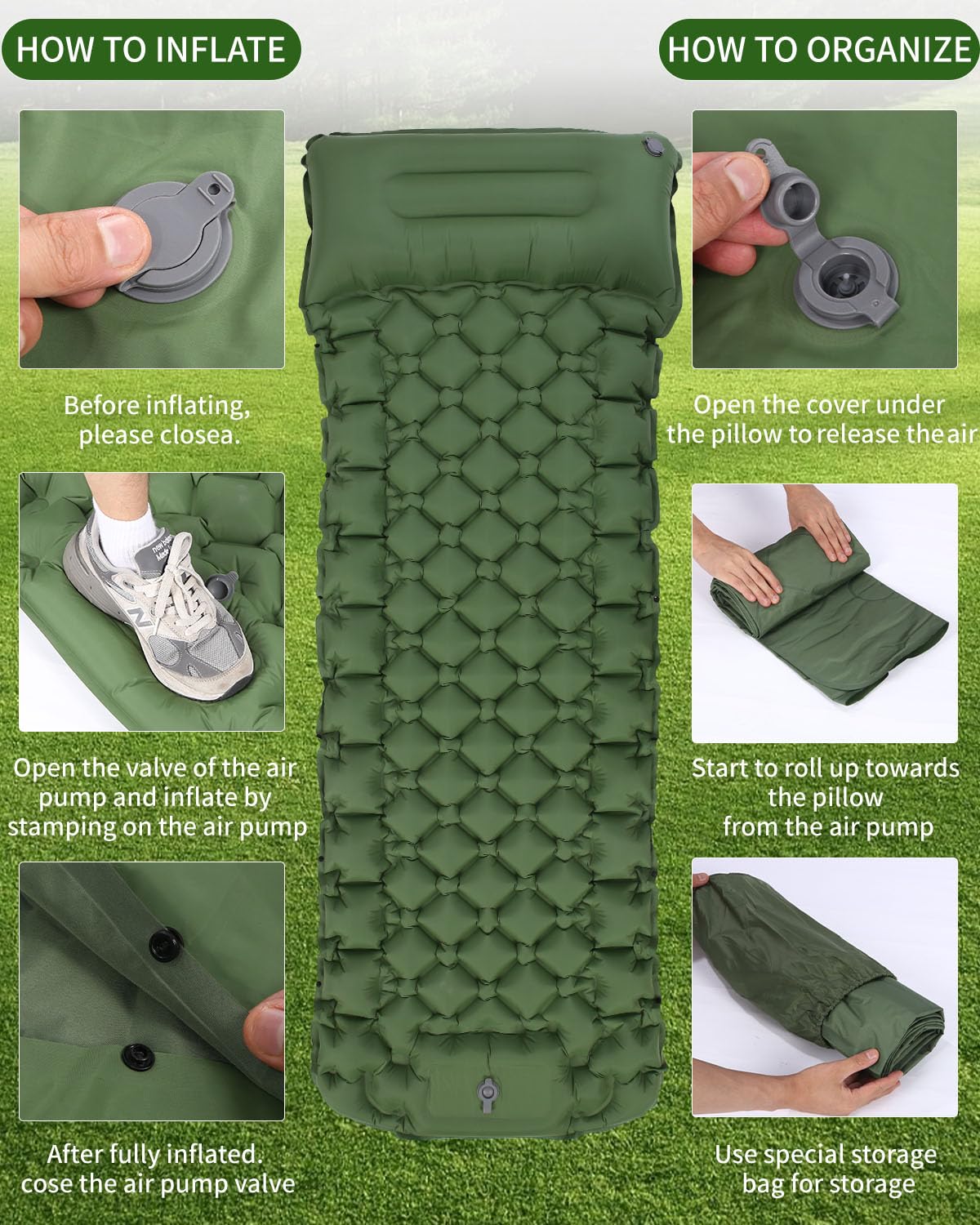 Matelas Autogonflant Queta Pour Camping - 195x63x7cm | Ultra Léger 760g | Pompe à Pied Intégrée | Nylon 40D Imperméable
