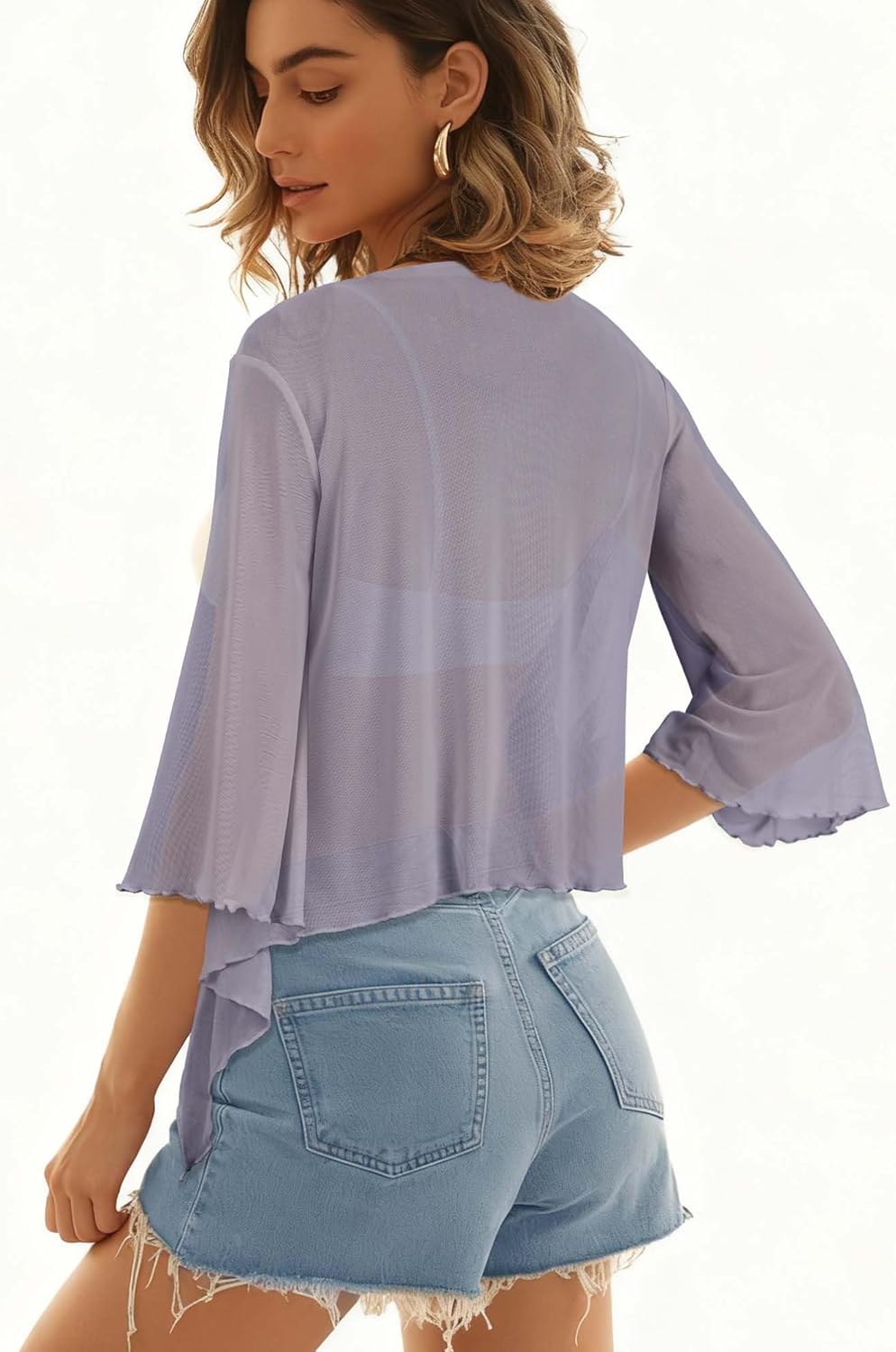 Women's Short Cardigan Bolero Shrug Sheer Tie Front Top 3/4 Sleeve Jacket for Dress - Image 5