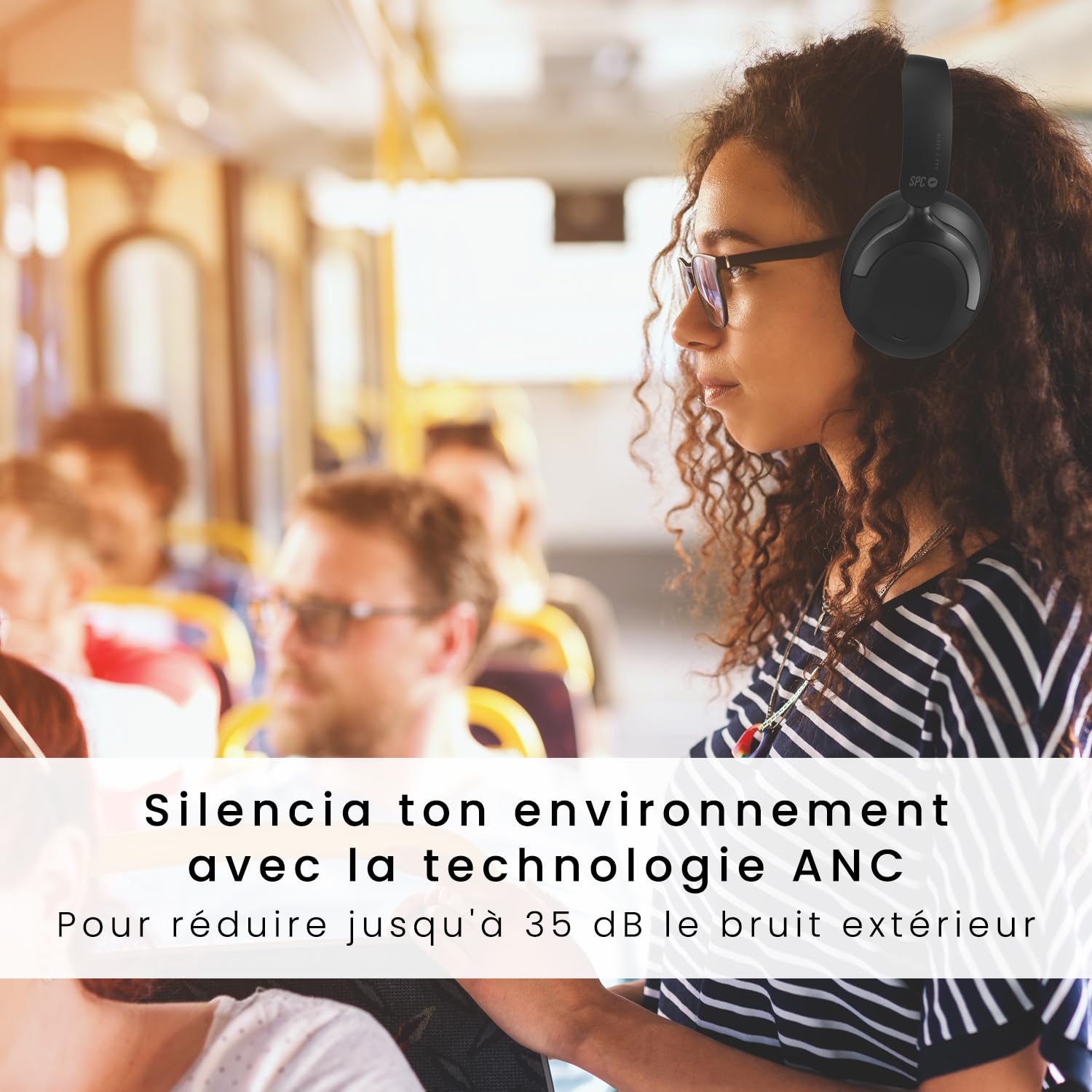 SPC Heron 2 Pro - Casque sans Fil Bluetooth | ECO | Batterie 75h | Annulation de Bruit (ANC) | Double Connexion simultanée | Mode Gaming | Réglables et Pliables, Noir, Plastique recyclé