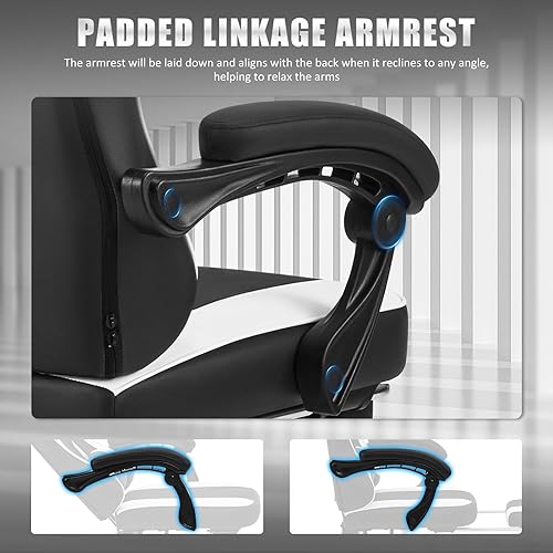 Miniatura 4 de Silla de juegos para adultos y adolescentes, sillas ergonómicas de cuero para videojuegos con reposapiés, asiento ancho, respaldo reclinable,