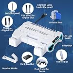 PS5/Slim/Pro Cooling Station with Controller Charging Station for PlayStation 5 Console - LED PS5 Stand with Controller Charger, Cooling Stand Accessory Kit-Turbo Fan/Headset Holder/3 USB Hub, White