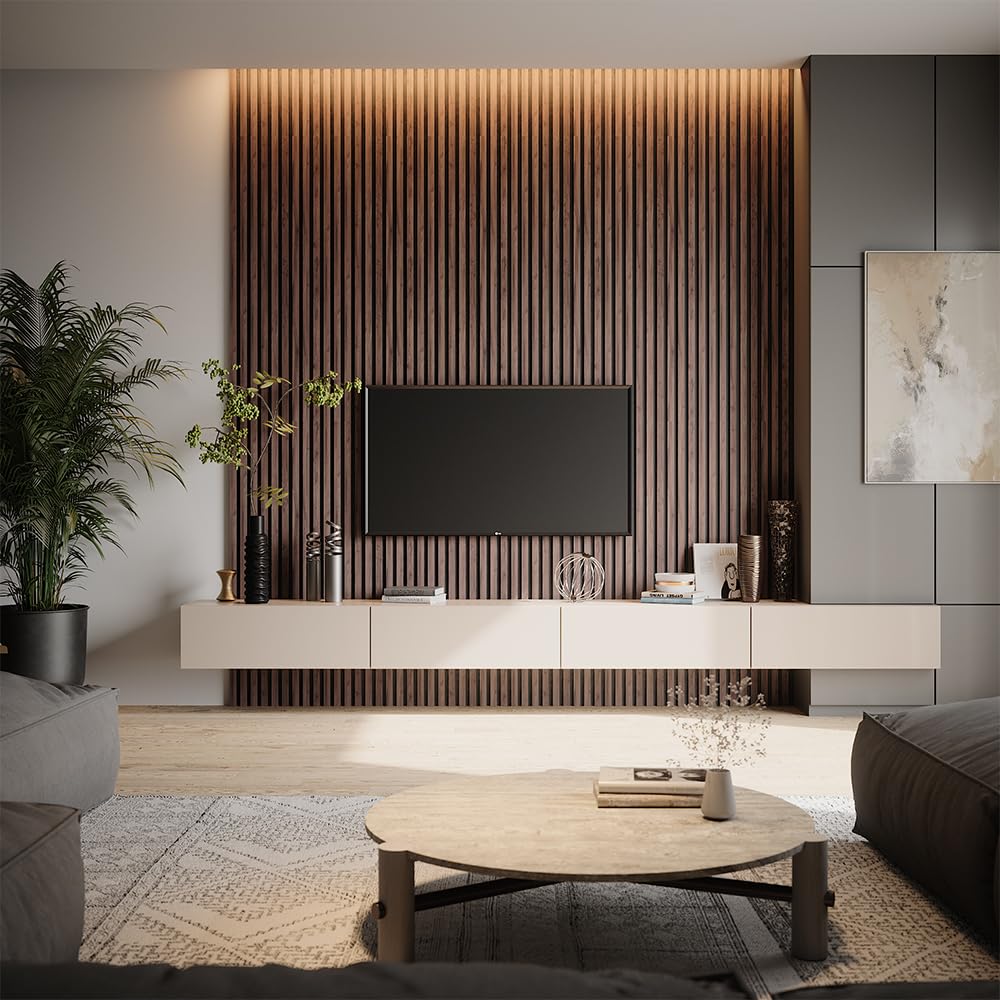 Lot De 12 Panneaux Acoustiques Vicco - Dimensions : 120 X 40 X 1.8 Cm Chacun - Matériau : MDF - Couleur Marron/grège - Pour Améliorer L'isolation Sonore D'une Pièce - 11