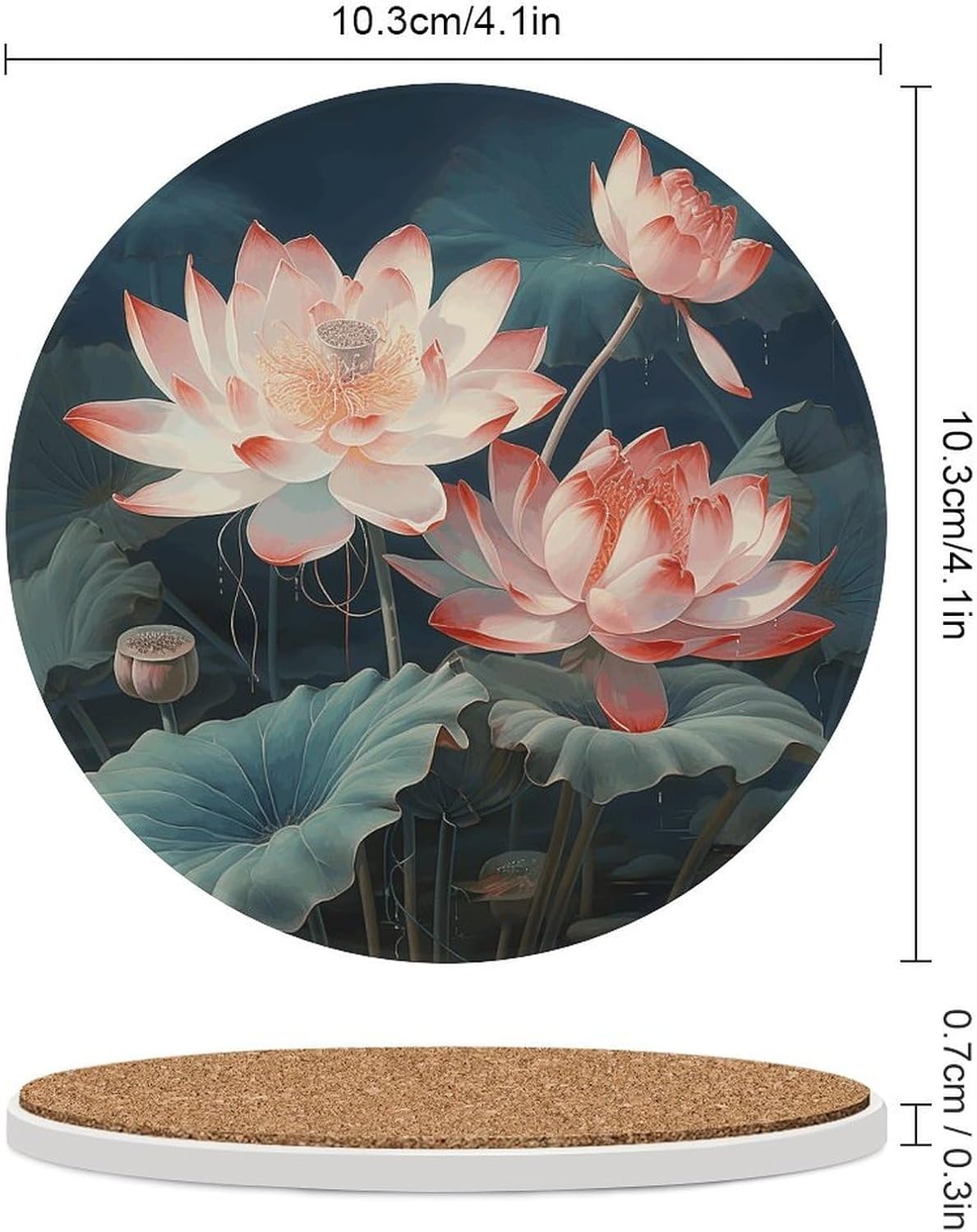 6PCS Dragonfly and Flower Coasters Non-Slip Round Drink Coasters with Ceramic Stone and Cork Base, Heat Resistant Absorbent 33.00Stone Coaster Set for Kinds of Mugs and Cups, 4 Inch