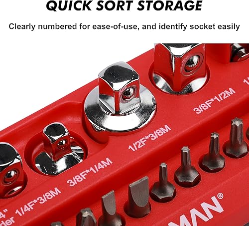 Miniatura 3 de CASOMAN Soporte magnético para accesorios de enchufe de 35 piezas, bandeja organizadora de herramientas magnética, sostiene brocas, adaptadores,