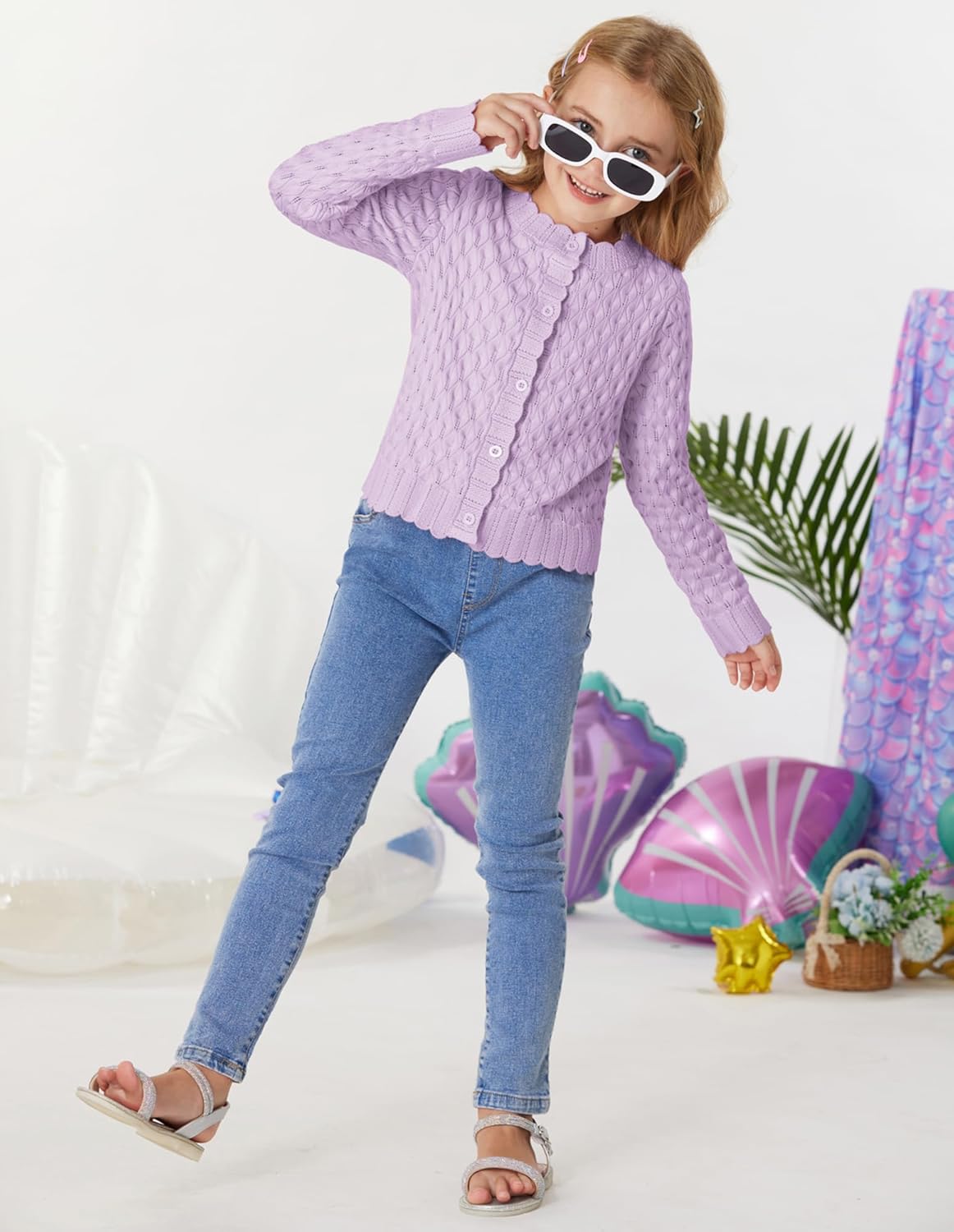 GRACE KARIN Girls Long Sleeve Sweater Cardigan Kids Cropped Cable Knit Button Front Sweaters 6-13Y - Image 6