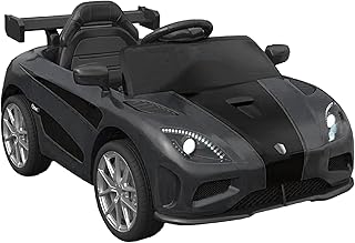 Voiture électrique pour enfants 6 V avec télécommande, musique, lumières LED et siège en simili cuir - Voiture électrique 3 à 5 km/h pour enfants de 1 à 4 ans, style sportif noir