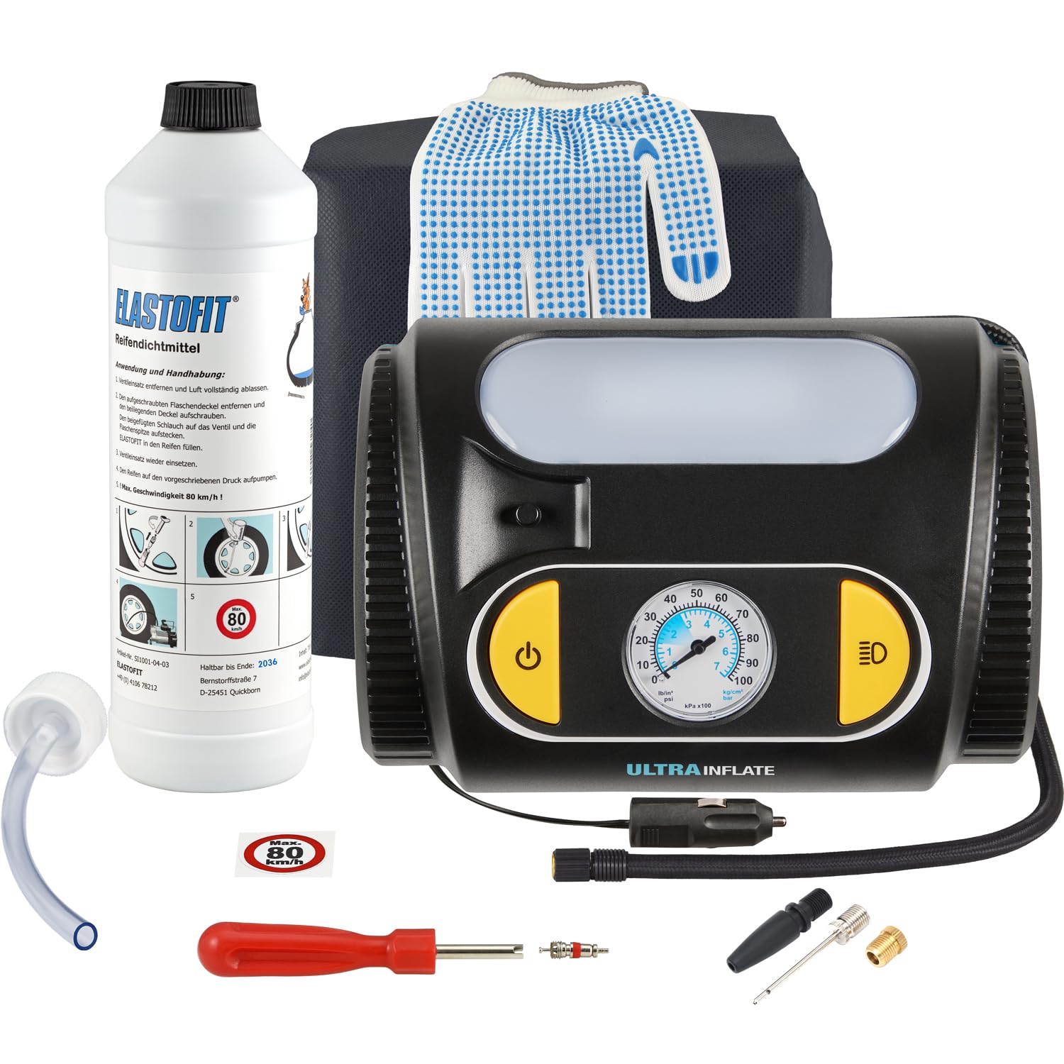XT510 Reifenpannenset 700ml Reifendichtmittel 12V Kompressor Reifenreparaturset PKW SUV Wohnwagen 10 Jahre haltbar (XT510)