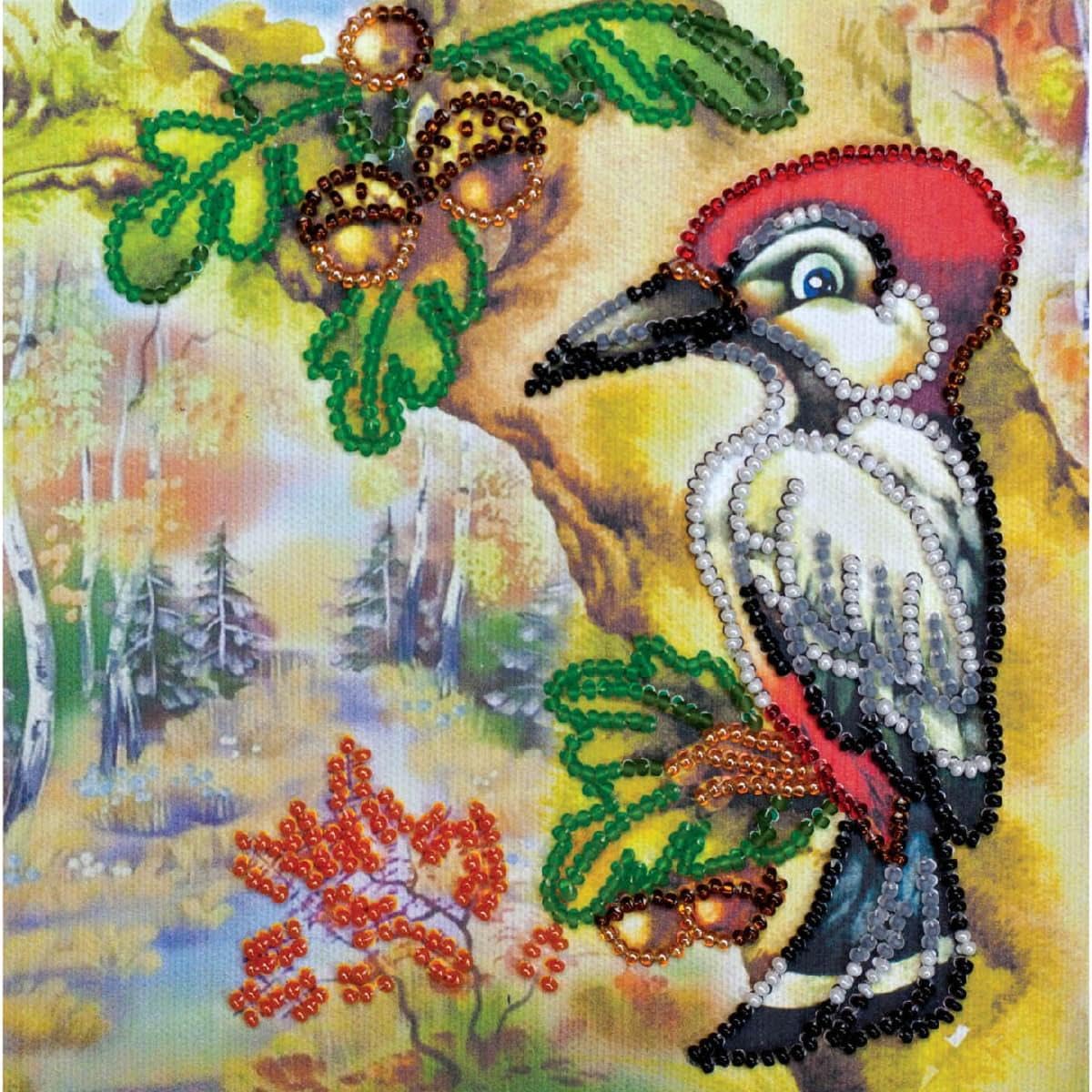 Abris Art stamped bead stitch kit ""On a oak"", 15x15cm, DIY