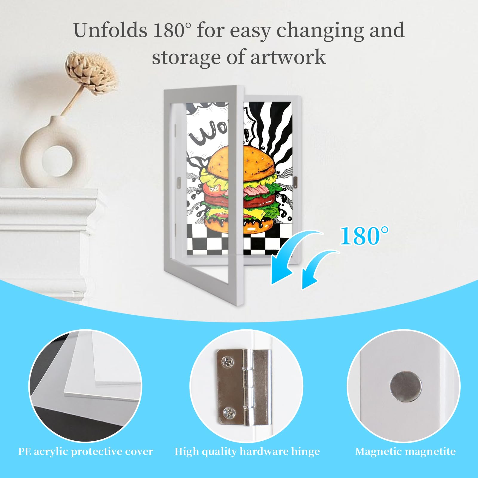 TUOXUAN Kids Art Frame Changeable 8.5x11, Kids Artwork Frames Front Opening Holds 50-150, Children Art Frames For Display 3D Pictures Kid Art Projects Drawing Diy And Schoolwork 2 packs (White)