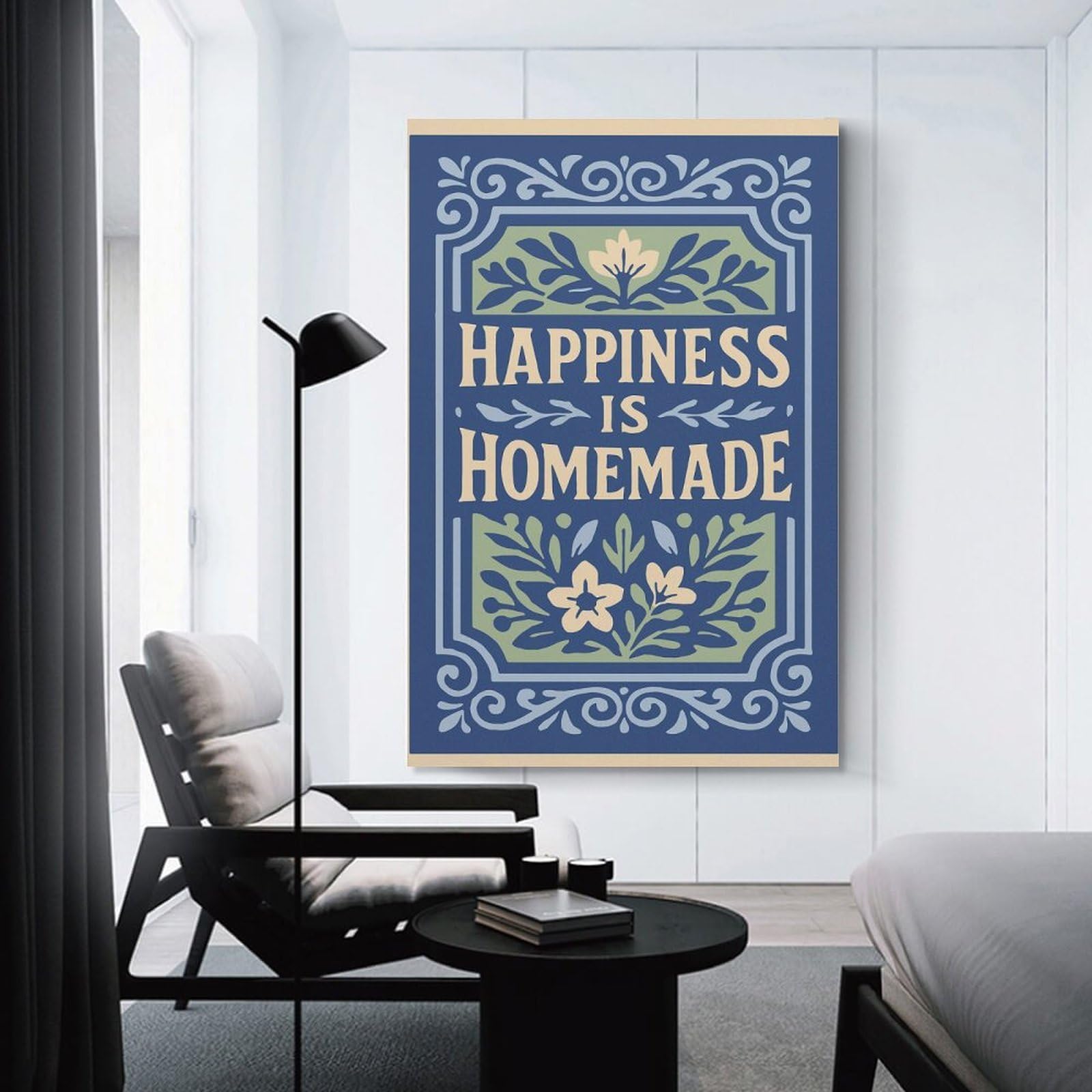 Junmoney Decorative Canvas Print Happiness Is Homemade Floral Art, 24x36inch(60x90cm), for Entrance Walls, Hall Decor Or Foyers, A Stylish Accent for Home Entrances