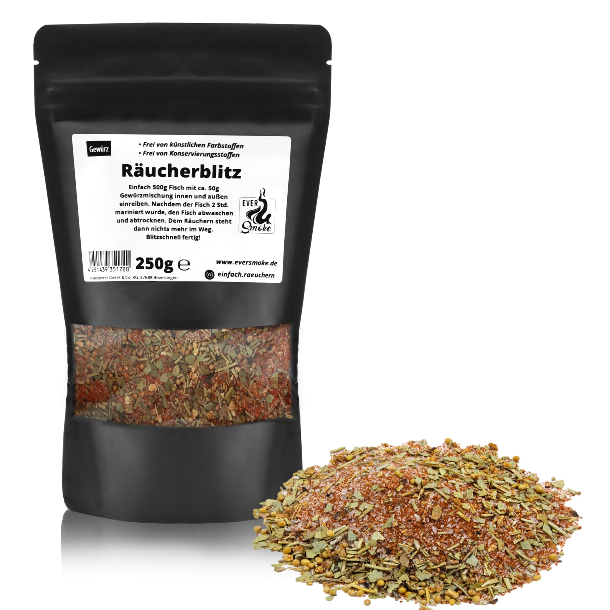 Räucherblitz 250g – Räuchergewürz & Trockenlake für Fisch – Schnelle Anwendung ohne langes Einlegen – Mit Paprika, Chili & Rosmarin – Ideal für Forelle, Aal & Co. – Blitz-Räuchern
