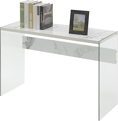 Miniatura 25 de Mesa auxiliar Soho, de Convenience Concepts, Madera, Blanco Weathered Blanco Weathered,Negro/Vidrio,Mármol blanco