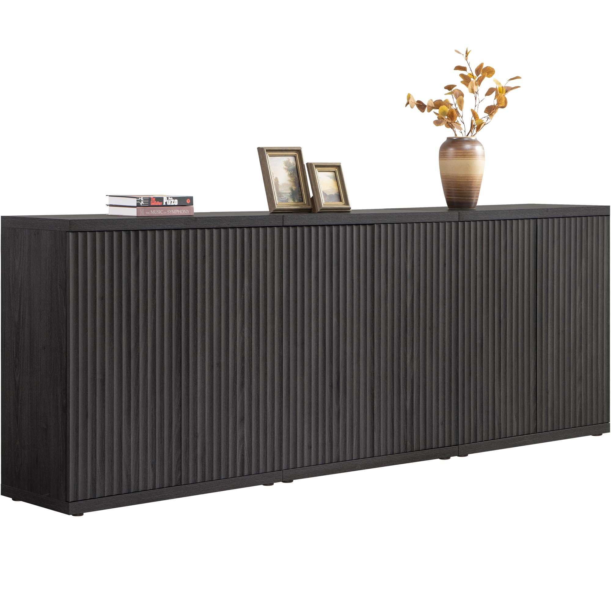 SICOTAS Buffet Cabinet with Storage Accent Sideboard Modern Credenza with Doors & Shelves Fluted Media Console Mid Century Coffee Bar Table for Living Room Kitchen Dining Room Hallway(3PCS)