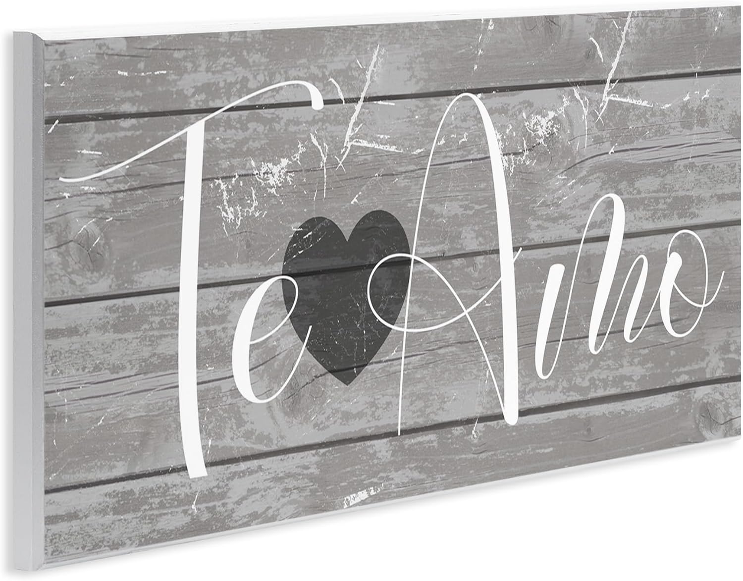 Stupell Industries Te Amo Romantic Rustic Grey Sign with Heart Wall Art, 7x17, Gray