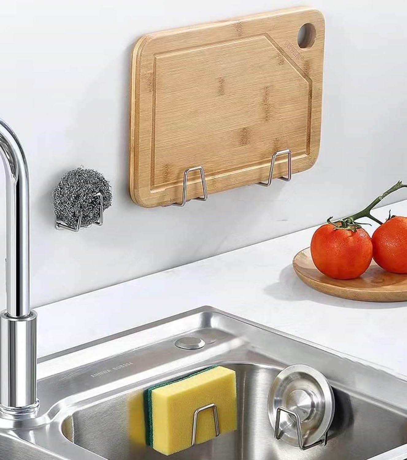 Upkaranwale Sink Sponge Holder for Kitchen Sink Premium Stainless Steel Rustproof Waterproof Quick Drying Small Strong Adhesive Sponge Holder (Pack of 2) 4