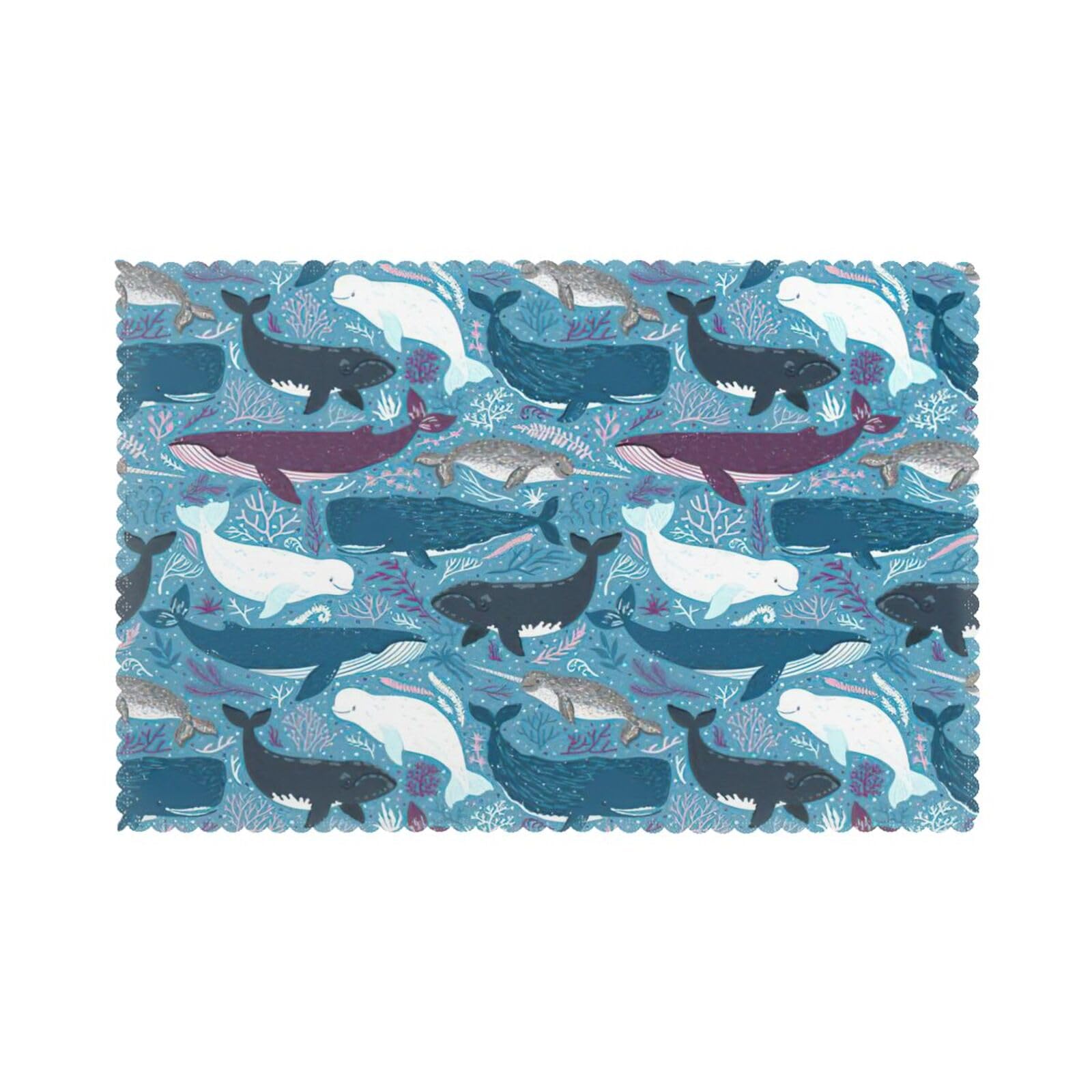 Whale Pattern Print Placemats for Dining Table Set of 6 12x18 Inch Table Mats for Party Kitchen Dining.